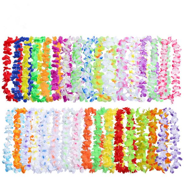 50pcs Atacado Beach Party Hula Leis festivo do partido Hawaiian Garland Artificial Silk Flores Colar Coroas Partido flores decorativas