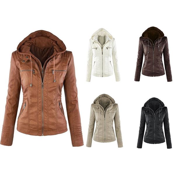 

women fashion jacket long-sleeve zipper leather female short section large size coat fashion handsome simple wild jacket sale, Black;brown
