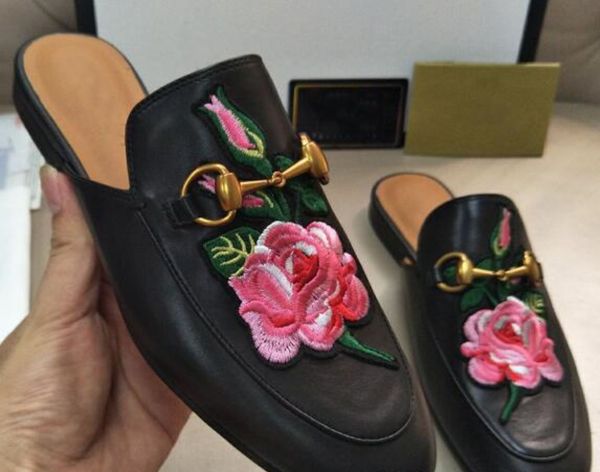 

brand slippers women princetown leather slippers bling flat mules casual shoes loafers fashion outdoor slippers ladies summer, Black