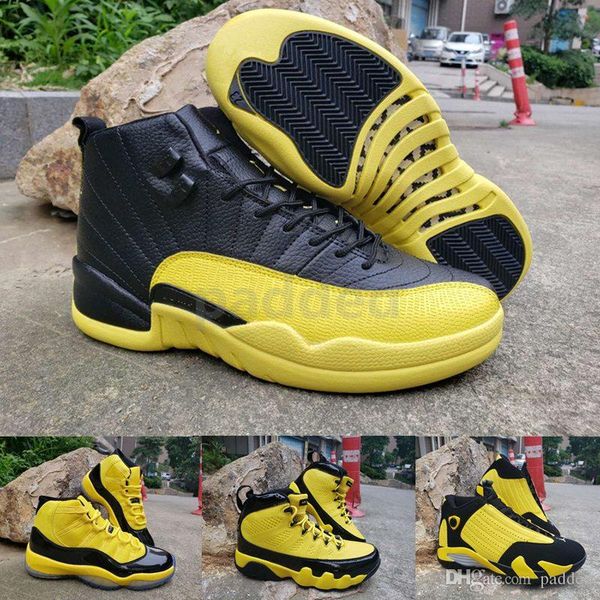 

2019 new 9 11 12 14 basketball shoes bumblebee yellow black pack designer retro sneakers mens des chaussures zapators size 7-13, White;red