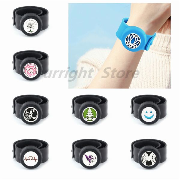 

rose family tree heart beat repellent diffuser bracelet 25mm essential oil diffuser locket bangle 10pads as christmas kids gift, Golden;silver