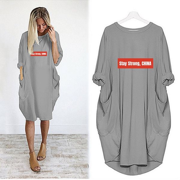 

2020 spring dress women's dresses europe and america cross-border women stay strong china letter print women, Black;gray