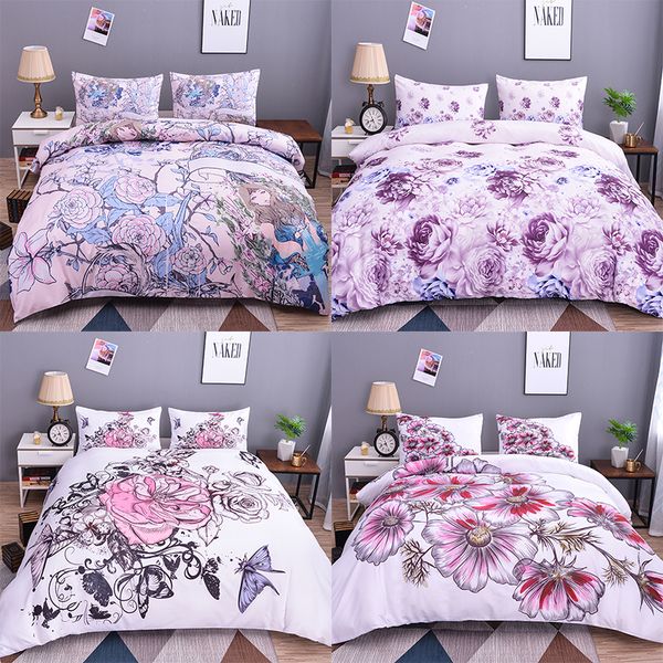 

boniu girls bedding set multi-color flowers pattern duvet cover 2/3 pcs butterfly print twin size comfortable quilt cover pillow