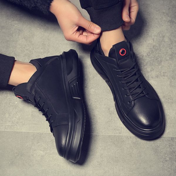 

2019 fashion sneakers flats shoes for men leather casual flats shoes new brand all black men e31-63