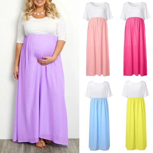 

2019 новый женщины материнство solid color круглый воротник платья для беременных сарафан одежда, White