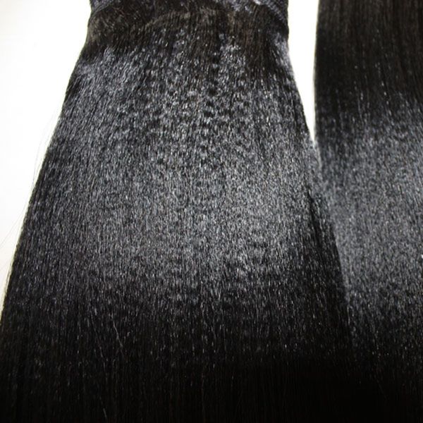 

elibess brand great quality yaki straight brazilian human virgin hair yaki wave virgin hair bundle 3pcs, 100g one piece, Black