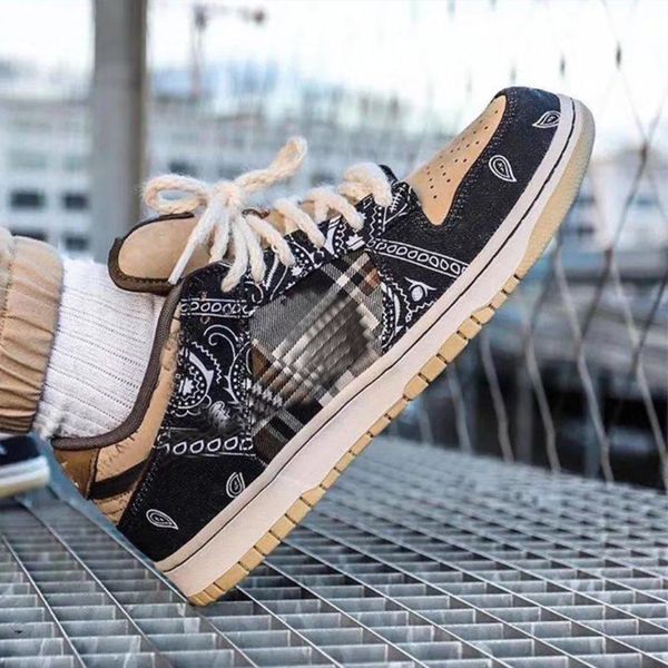 

with box travis sb dunk low ts parachute beige-petra brown-black men women running shoes sports sneakers ct5053-001
