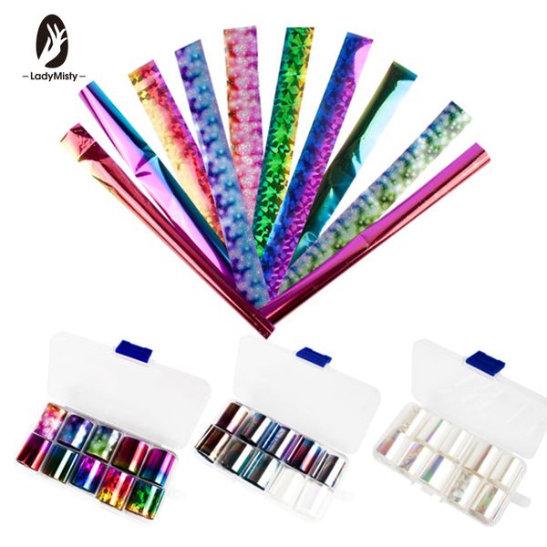 

ladymisty 1 box holographic nail foil gradient starry sky design nail art transfer sticker laser diy decals set 2.5*100cm, Black