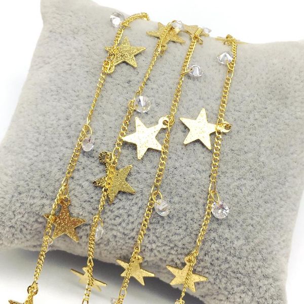 

pendant necklaces 5meters 10mm stars dangling gold brass disc&zircon chokers chains,handmade craft necklace bracelet rosary chains jewelr, Silver