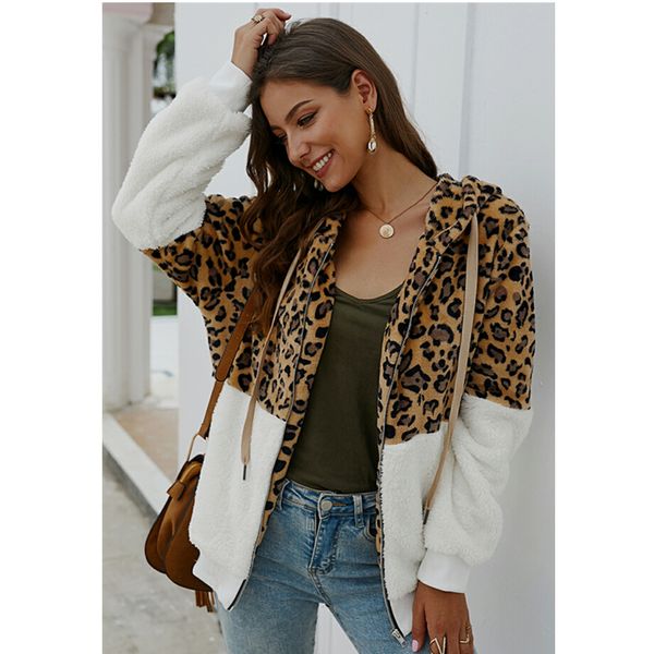 

warm winter faux fur coat and jackets women leopard print zipper up turn down collar slim faux fur jackets ladies 2019, Black;white