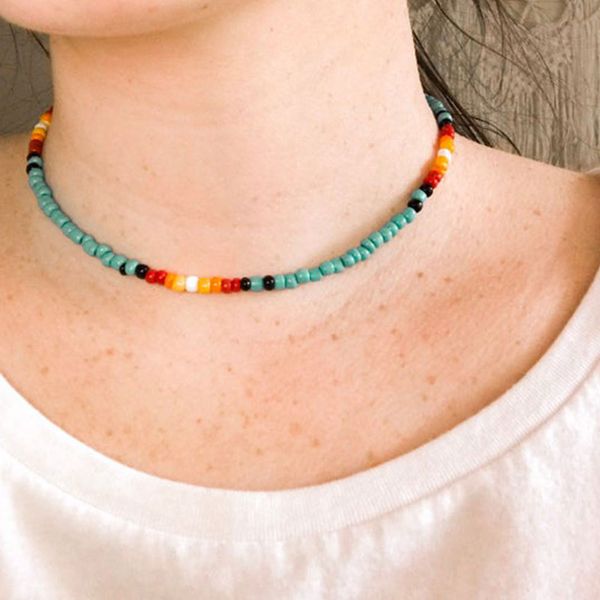 

bohemian handmade rainbow beads choker necklace candy color bead satellite necklaces women fashion jewelry gifts, Golden;silver