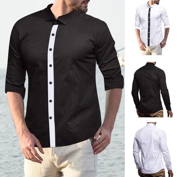 

men's shirt fashion men personalityfashion mens long sleeve casual fit silm shirt blouse patchwork soft comfortable, White;black