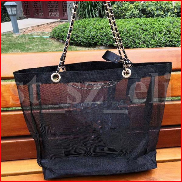

famous makeup bag black net yarn transparent shopping cosmetic bag chain shoulder bags cosmetics organizer travel beach bag