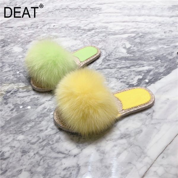 

deat] 2020 новый весна лето круглый носок мелкий мех кристалл конфеты цвета открытый плоские тапочки женская обувь мода 10h739, Black