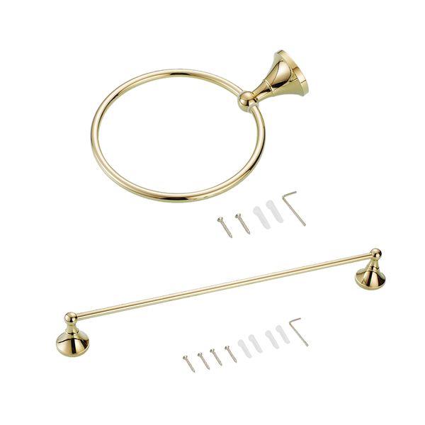 

2pcs retro bathroom towel rings wall mounted brass towel holder rack rails, gold