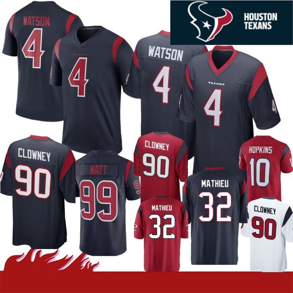

99 j j watt 4 de haun wat on jer ey hou ton limited texan 10 deandre hopkin 87 demaryiu thoma clowney 2019 new football men jer ey, Black;red