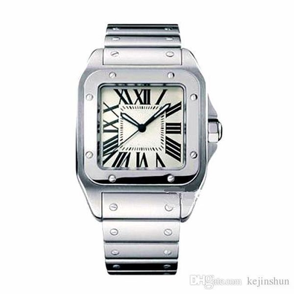 

luxury brand men square watches geneva genuine stainless steel quartz watches luxury mens santo watches, Slivery;brown