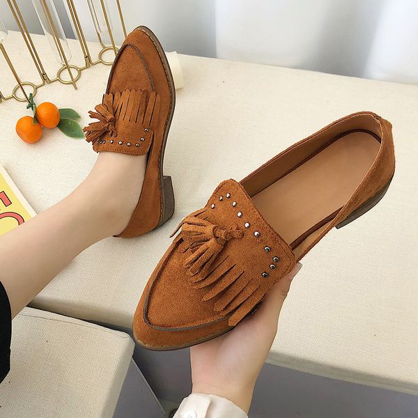 

women moccasins brief fringe pointed toe shallow flats loafers European rivets slip-on soft soled espadrilles girls single shoes