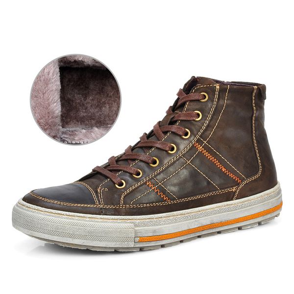 

mens boots plush warm leather winter shoes men anti-skidding winter shoes men big size, Black