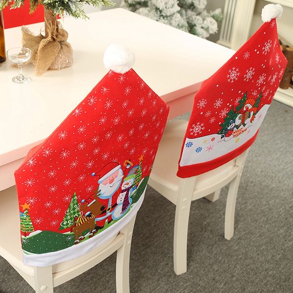 

6pcs christmas ornaments chair cover dinner dining table santa claus snowflake snowman red cap ornament chair back covers decor