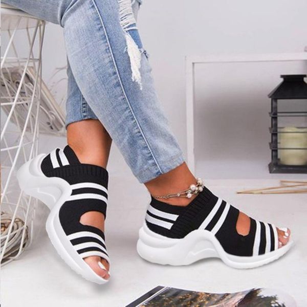 

sport comfy sandals for women summer casual platforms shoes female outdoor sandal buckle strap low heel thick bottom sandalias, Black