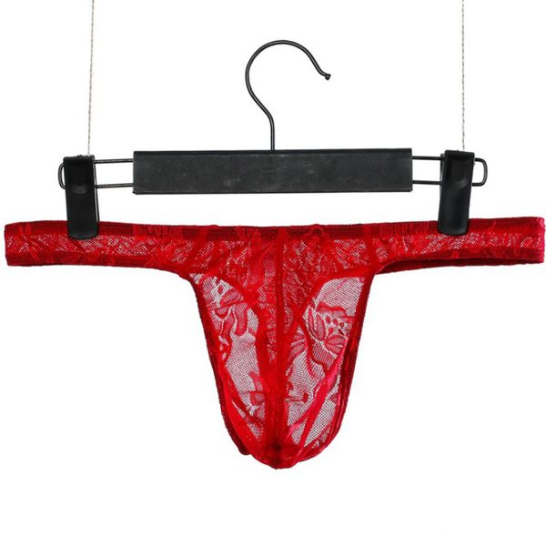 

mens transparent bikini gay men underwear men thong g string homme jockstrap men's ice silk male pouch lace panties, Black;brown
