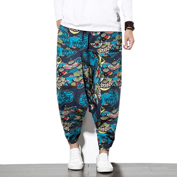 

left rom cotton linen harem pants men baggy pants japanese style mens crotch wide leg casual loose boho trousers 4xl 5xl, Black