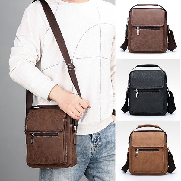 

men crossbody single shoulder bag retro business casual zipper bag with long strap j9