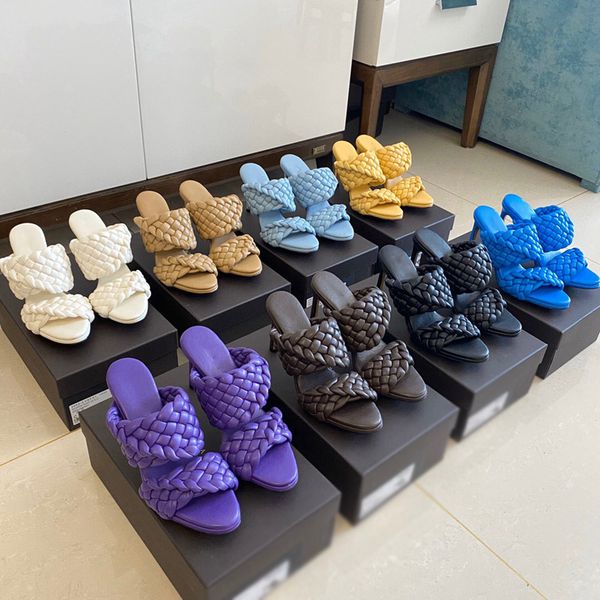 

women designer sandals woven high heels curve sandals elongated almond toe mules fashion luxury women shoes high heels designer slides, Black