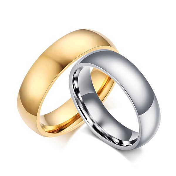 

2020 new silver color and gold color vintage wedding ring for lover 6mm stainless steel smooth promise jewelry