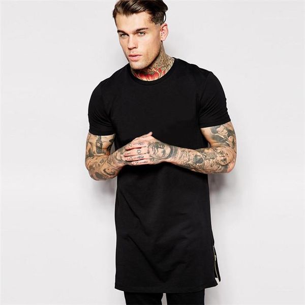 

color short sleeve crew neck tees males street style fashion casual teenagers side zipper loose tshirts summer designer mens solid, White;black