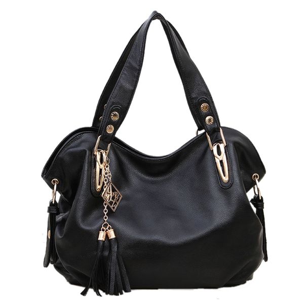 

fggs luxury ladies pu leather shoulder bag satchel cross body tote handbag black