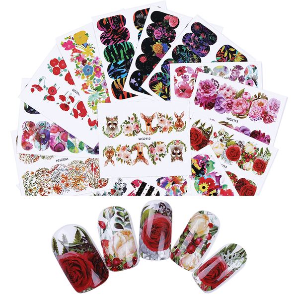 

1 sheet blossom flower nail art stickers animal stripe self adhesive transfer decals diy manicure tips nail decoration, Black