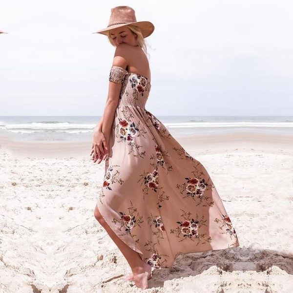 

Women Dresses New Wrapped Chest Print Dress Seaside Holiday Dress Summer Beach Long Sexy Sleeveless Leisure S-2XL