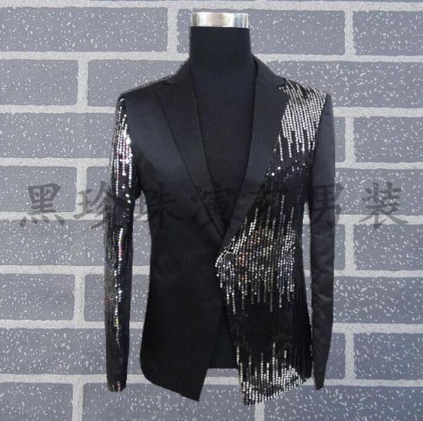 

black men suits designs masculino homme terno stage costumes for singers men sequin blazer dance clothes jacket style dress, White;black