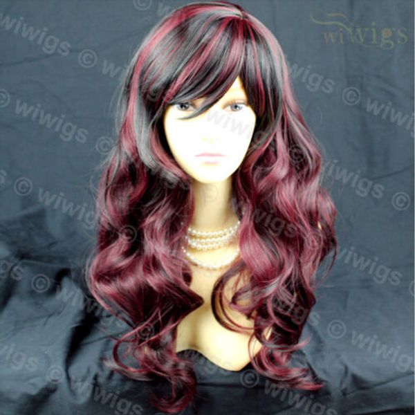 

long gorgeous black & burgundy mix wavy skin ladies wig