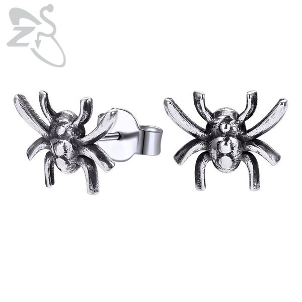 

zs 316l stainless steel punk studs earring spider rock earring for men animal ear piercing jewelry for boys pendientes de hombre, Golden;silver
