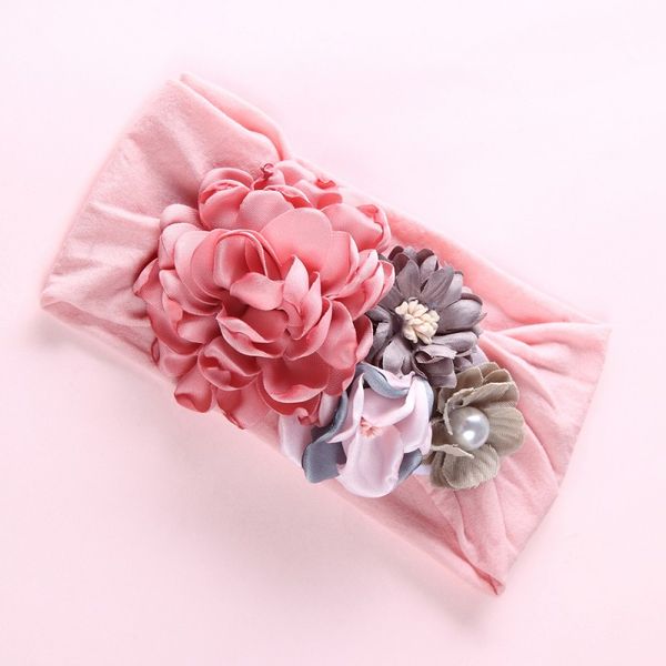 

8pcs/lot handmade facbric flower nylon headband baby girl hair accessory soft hair band for infants, Slivery;white