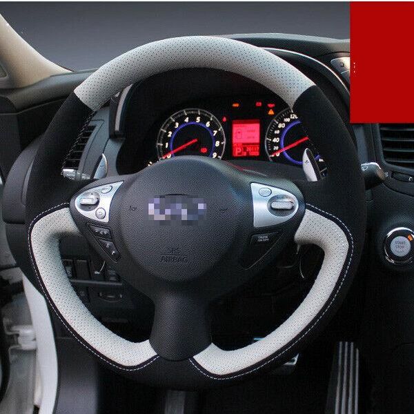 

anti slip black leather car steering wheel stitch on wrap cover for infiniti f35