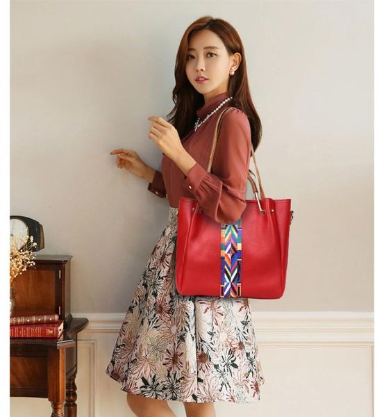 

женская сумка 2020 new women's shoulder bag pu crossbody four piece color belt bucket type mother and son for women