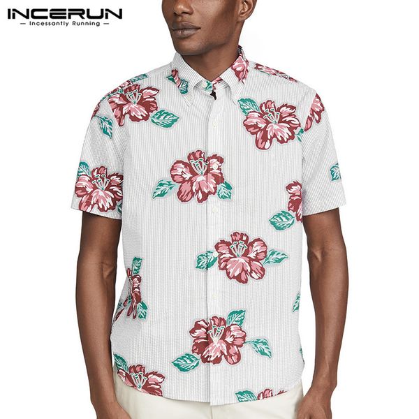 

men summer printed shirts causal short sleeve lapel shirt man flower floral camisa fashion loose comfy hombre chemise incerun 7, White;black