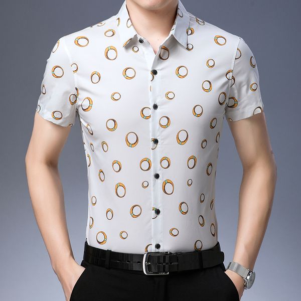 

men pure cotton shirt summer casual male office printing clothes short sleeve, White;black