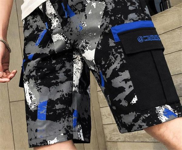 

print mens designer shorts fashion big pockets mens beach pants casual males clothing letter camouflage panelled, White;black