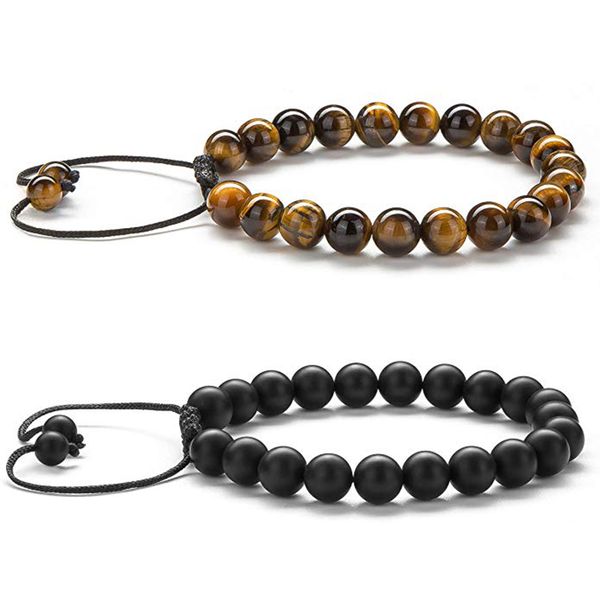 

hiyong 8mm tiger eye stone beads bracelet braided rope adjustable black matte charm healing balance beads yoga bracelet for mens