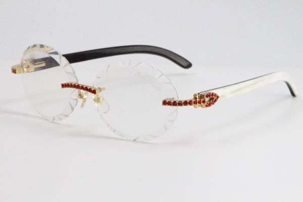 

new selling red big stones rimless sunglasses 3524012a white inside black buffalo horn sun glasses oversized round sporty sunglasses hot, White;black