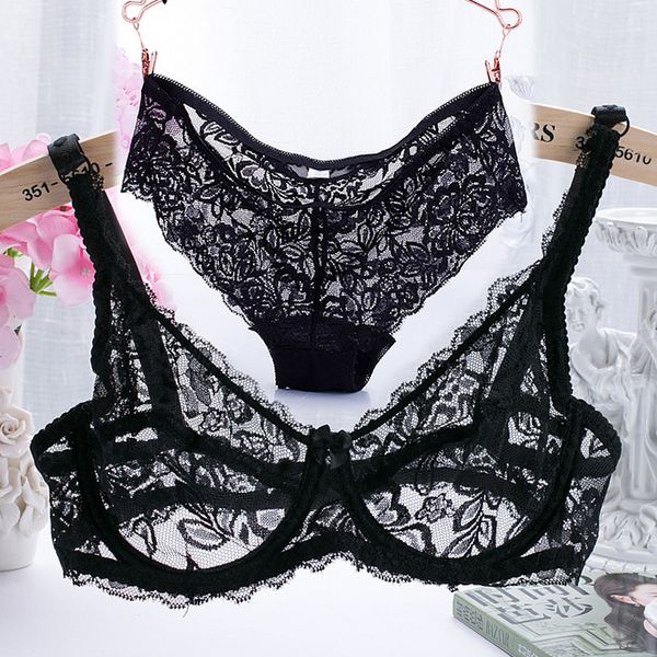

bra set 32 40 abc cup hollow out lace and briefs france ultra thin underwear bra set up sofe, Red;black