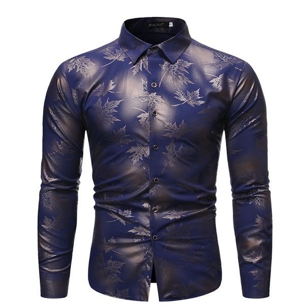 

2019 men's new large size printing lapel long-sleeved street trend flower shirt men's casual fashion shirt social clothing, White;black