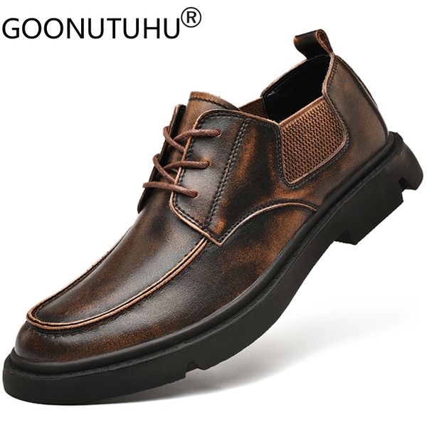 

2019 new fashion men's shoes casual genuine leather male classic black brown lace up shoe man big size comfortable shoes for men