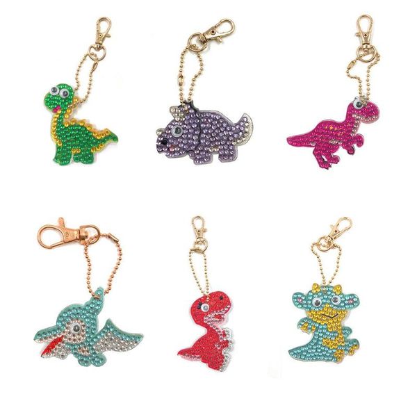 

5pcs diy butterfly shaped full drill painting keychain 1 pc cartoon dinosaur painting key ring kits, Silver