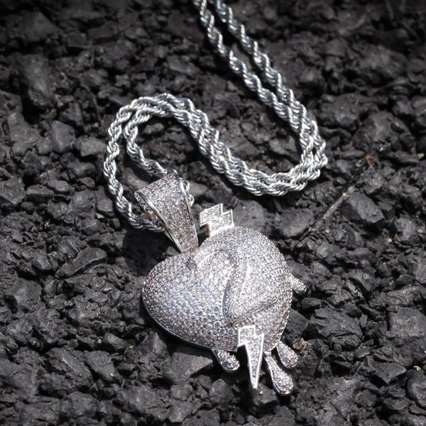 

queen66 bling bling full iced out arrow heart necklace pendant fashion mens hiphop jewelry chains with number 2 dripping heart, Silver